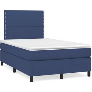 vidaXL Sommier à lattes de lit avec matelas bleu 120x190 cm tissu pas cher
