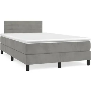 vidaXL Sommier à lattes de lit et matelas gris clair 120x190cm velours pas cher