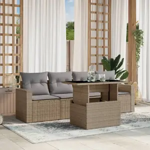 vidaXL Salon de jardin avec coussins 5 pcs beige résine tressée pas cher