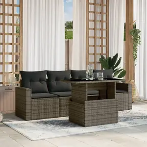 vidaXL Salon de jardin 5 pcs avec coussins gris résine tressée pas cher