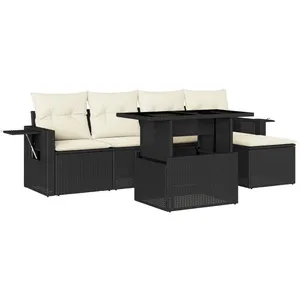 vidaXL Salon de jardin 6 pcs avec coussins noir résine tressée pas cher