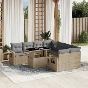 vidaXL Salon de jardin avec coussins 9 pcs beige résine tressée pas cher