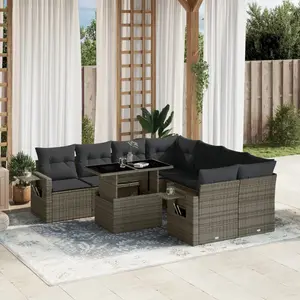 vidaXL Salon de jardin 9 pcs avec coussins gris résine tressée pas cher