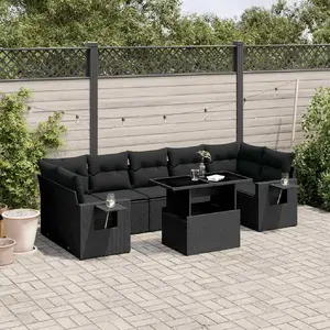 vidaXL Salon de jardin 8 pcs avec coussins noir résine tressée pas cher