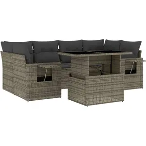 vidaXL Salon de jardin avec coussins 7 pcs gris résine tressée pas cher