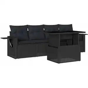 vidaXL Salon de jardin 5 pcs avec coussins noir résine tressée pas cher