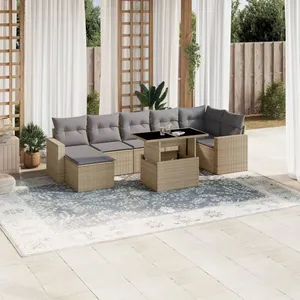 vidaXL Salon de jardin avec coussins 8 pcs beige résine tressée pas cher