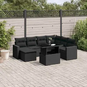 vidaXL Salon de jardin 8 pcs avec coussins noir résine tressée pas cher