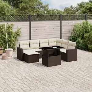 vidaXL Salon de jardin 8 pcs avec coussins marron résine tressée pas cher