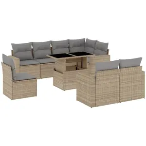 vidaXL Salon de jardin avec coussins 9 pcs beige résine tressée pas cher