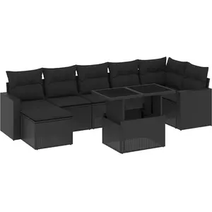 vidaXL Salon de jardin 8 pcs avec coussins noir résine tressée pas cher