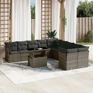 vidaXL Salon de jardin 11 pcs avec coussins gris résine tressée pas cher