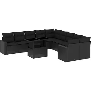 vidaXL Salon de jardin 11 pcs avec coussins noir résine tressée pas cher