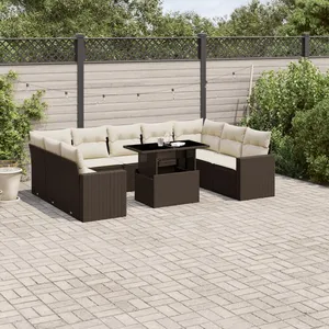vidaXL Salon de jardin 10 pcs avec coussins marron résine tressée pas cher