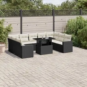 vidaXL Salon de jardin 10 pcs avec coussins noir résine tressée pas cher