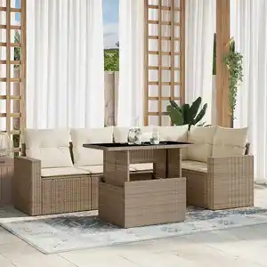 vidaXL Salon de jardin avec coussins 6 pcs beige résine tressée pas cher
