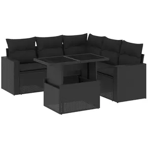 vidaXL Salon de jardin 6 pcs avec coussins noir résine tressée pas cher