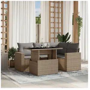 vidaXL Salon de jardin avec coussins 5 pcs beige résine tressée pas cher