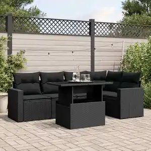 vidaXL Salon de jardin 6 pcs avec coussins noir résine tressée pas cher