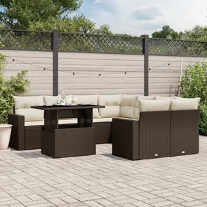 vidaXL Salon de jardin avec coussins 9 pcs marron résine tressée pas cher