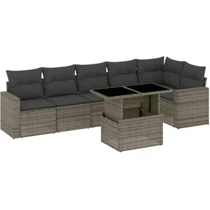 vidaXL Salon de jardin avec coussins 7 pcs gris résine tressée pas cher