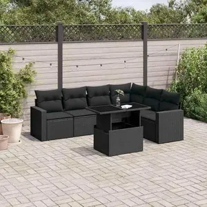 vidaXL Salon de jardin 7 pcs avec coussins noir résine tressée pas cher