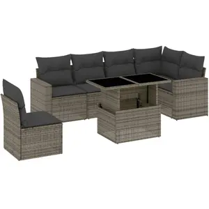 vidaXL Salon de jardin avec coussins 7 pcs gris résine tressée pas cher