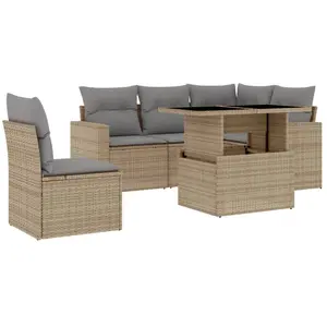 vidaXL Salon de jardin avec coussins 6 pcs beige résine tressée pas cher