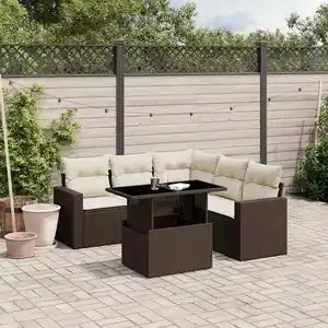 vidaXL Salon de jardin avec coussins 6 pcs marron résine tressée pas cher