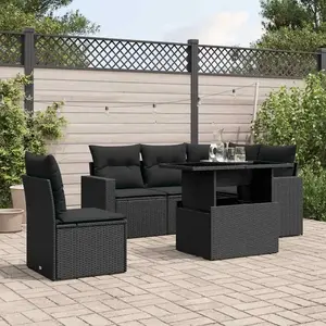 vidaXL Salon de jardin 6 pcs avec coussins noir résine tressée pas cher