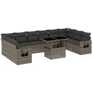 vidaXL Salon de jardin 11 pcs avec coussins gris résine tressée pas cher