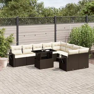 vidaXL Salon de jardin 10 pcs avec coussins marron résine tressée pas cher