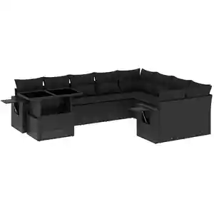 vidaXL Salon de jardin 10 pcs avec coussins noir résine tressée pas cher
