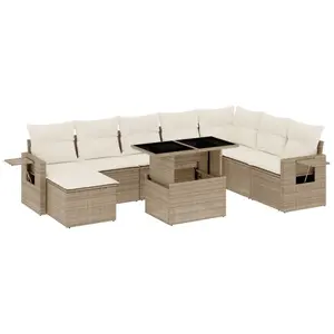 vidaXL Salon de jardin avec coussins 9 pcs beige résine tressée pas cher
