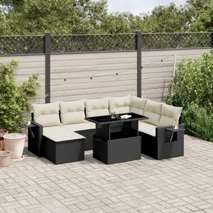 vidaXL Salon de jardin 9 pcs avec coussins noir résine tressée pas cher