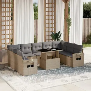 vidaXL Salon de jardin avec coussins 10 pcs beige résine tressée pas cher