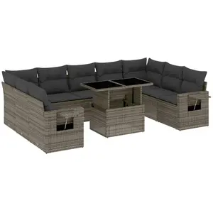 vidaXL Salon de jardin avec coussins 10 pcs gris résine tressée pas cher