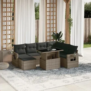 vidaXL Salon de jardin 8 pcs avec coussins gris résine tressée pas cher