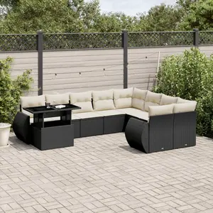 vidaXL Salon de jardin 10 pcs avec coussins noir résine tressée pas cher
