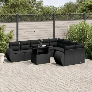 vidaXL Salon de jardin 10 pcs avec coussins noir résine tressée pas cher