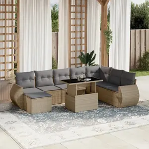 vidaXL Salon de jardin avec coussins 9 pcs beige résine tressée pas cher