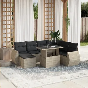 vidaXL Salon de jardin 8 pcs avec coussins gris clair résine tressée pas cher