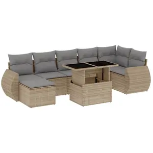 vidaXL Salon de jardin avec coussins 8 pcs beige résine tressée pas cher