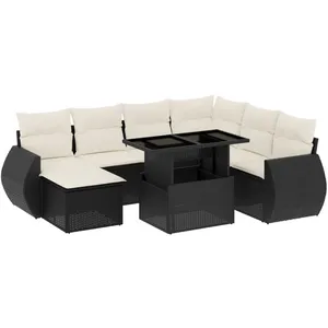 vidaXL Salon de jardin 8 pcs avec coussins noir résine tressée pas cher