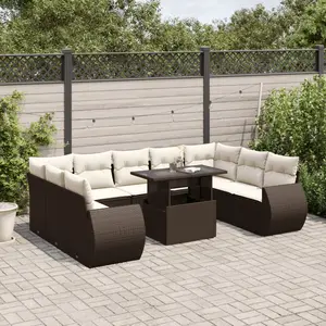 vidaXL Salon de jardin 10 pcs avec coussins marron résine tressée pas cher