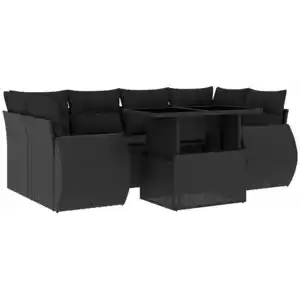 vidaXL Salon de jardin 7 pcs avec coussins noir résine tressée pas cher