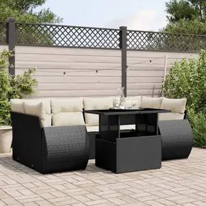 vidaXL Salon de jardin 7 pcs avec coussins noir résine tressée pas cher