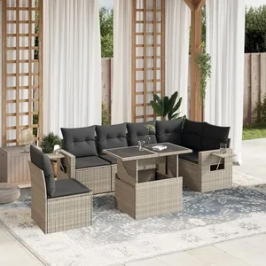 vidaXL Salon de jardin avec coussins 7 pcs gris clair résine tressée pas cher