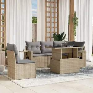 vidaXL Salon de jardin avec coussins 6 pcs beige résine tressée pas cher