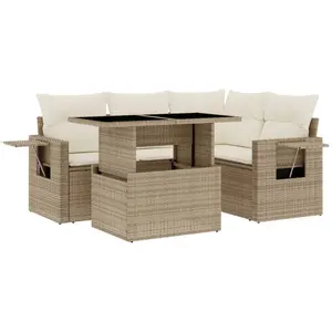 vidaXL Salon de jardin avec coussins 5 pcs beige résine tressée pas cher